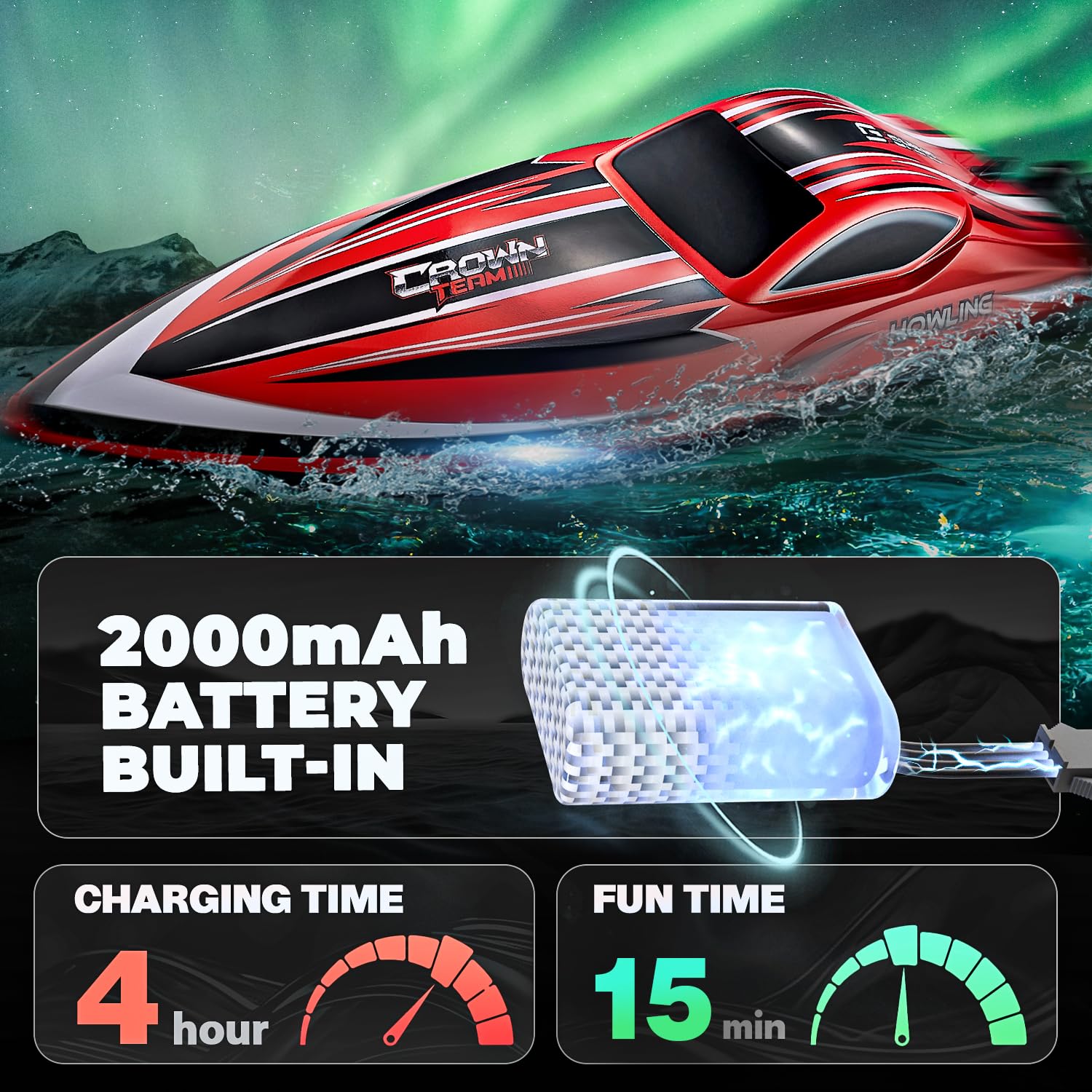 BEZGAR RC Boat, 16 inch Big Brushless Remote Control Boat for Adults and Kids, 55 KPH Large Fast RC Speed Boats with 2000mAh Battery, Ideal Waterproof Toy Boats for Lakes - HJ818PRO Red