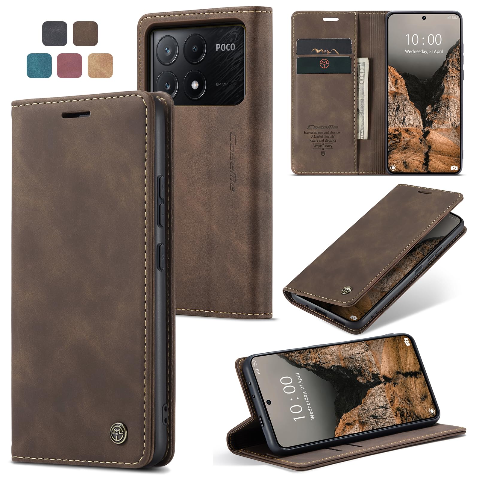 Cracedily Handyhülle für Xiaomi Poco X6 Pro 5G Hülle, Klapphülle Premium Lederhülle Klappbar Flip Case Tasche Magnet Kartenfach Standfunktion Klapphülle Schutzhülle für X6 Pro 5G Handyhülle, Kaffee