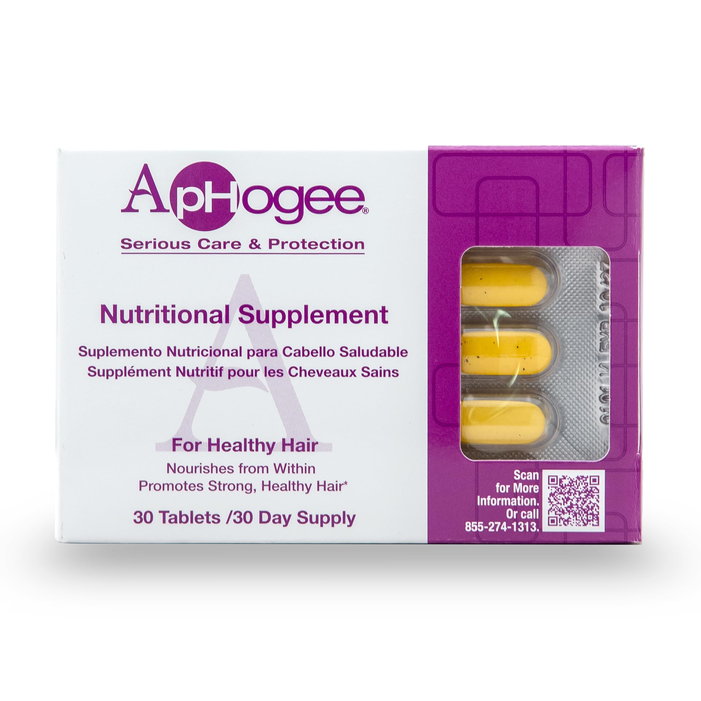 Aphogee Nutritional Supplement for Healthy Hair – Biotin, Vitamins & Minerals with MSM, Collagen & Amino Acids – Nourishes Hair from Within, Promotes Healthy Hair Growth – 30 Tablets (30-Day Supply)