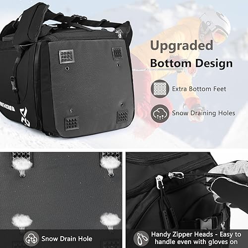 Miniatura 5 de MORXPLOR Mochila para botas de esquí, bolsa acolchada de 60 litros y bolsa para botas de snowboard, bolsa de viaje de esquí impermeable de gran