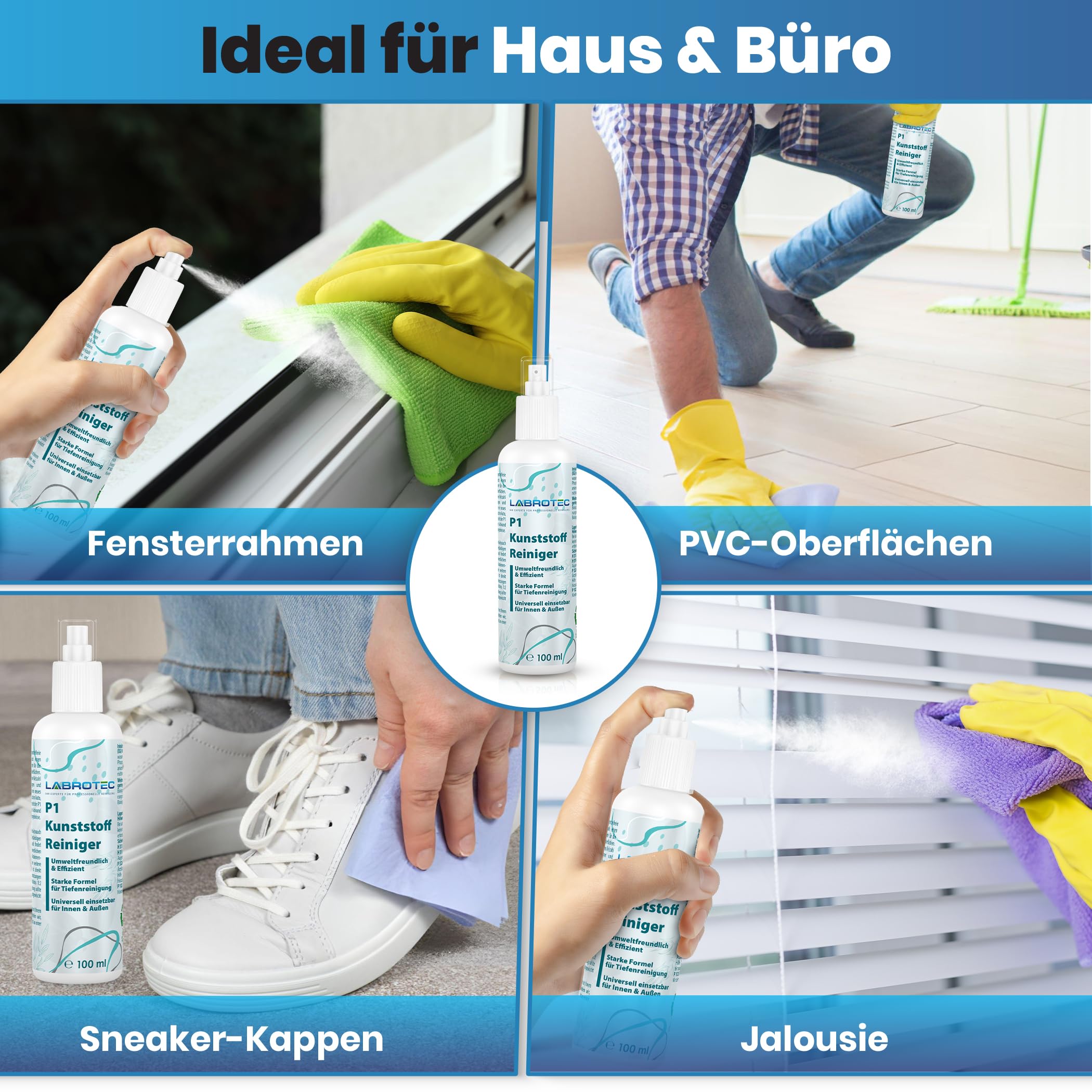 P1 Kunststoffreiniger 3L mit Dosierhahn – Effektiver Reiniger für Fensterrahmen, Autos, Sneaker, Böden, Rolladen, Jalousien und Gartenmöbel. Gegen starke Verschmutzungen (3 Liter)