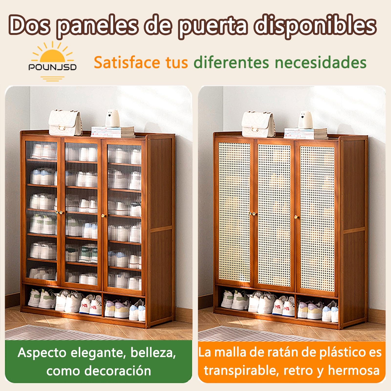 Armario Zapatero para 15-40 Pares, Mueble de Bambú, Ahorro de Espacio, Mueble Zapatero Estrecho,nizador de Zapatos para Entrada, Zapatero Oculto,Zapatero con Puertas para Salón y Recibidor