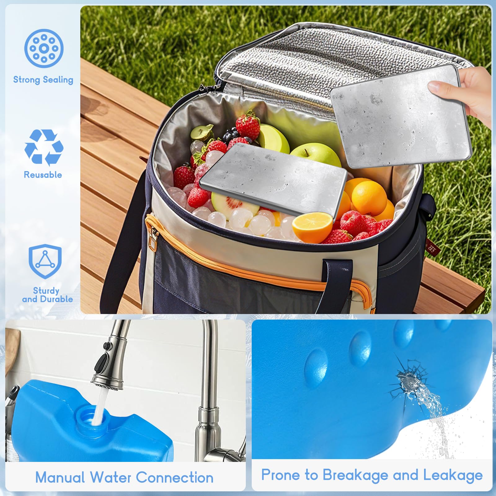2 paquetes de hielo para loncheras, paquetes de hielo reutilizables de acero inoxidable para enfriadores, camping, cestas de picnic, caja bento de metal con paquetes de hielo para mantener la