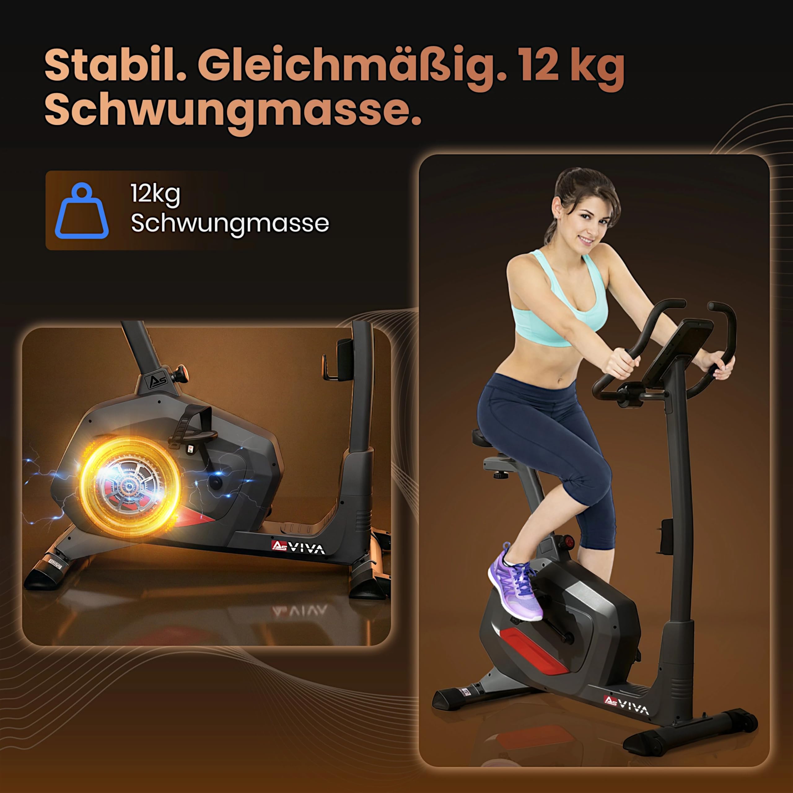 AsVIVA H22 Heimtrainer Ergometer - leiser Fahrrad Heimtrainer mit Riemenantrieb und automatischer Widerstandsanpassung - Fitness Apps kompatibel