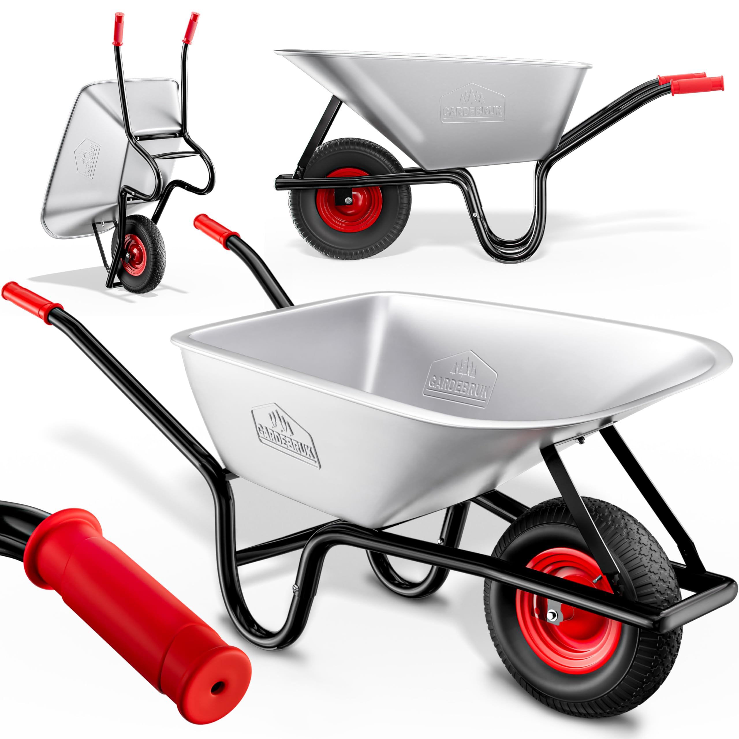 GARDEBRUK® Carretilla de Obra 100 L Capacidad Carga 250 Kg Acero galvanizado Rueda 40 cm Resistente Llanta Acero Herramienta Jardinería Construcción