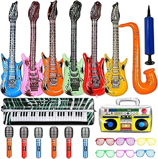 smilixin Pack of 22 Inflatable Instruments Toy Set, Colourful Inflatable Guitar, Inflatable Saxophone, Microphone, Shutter Shading Glasses, Inflatable Musical Instruments, Party Props for Children