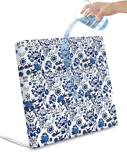 Miniatura 1 de LBCASA Paquete de 4 fundas de cojín para sillas de exterior, impermeables, con estampado floral de primavera azul, acuarela elegante, flores