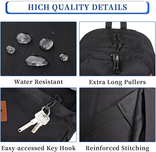 Miniatura 4 de RAVUO Mochila escolar ligera para hombre, con 2 compartimentos, mochila clásica básica para mujeres, adolescentes, niños y niñas, Negro -, Classic