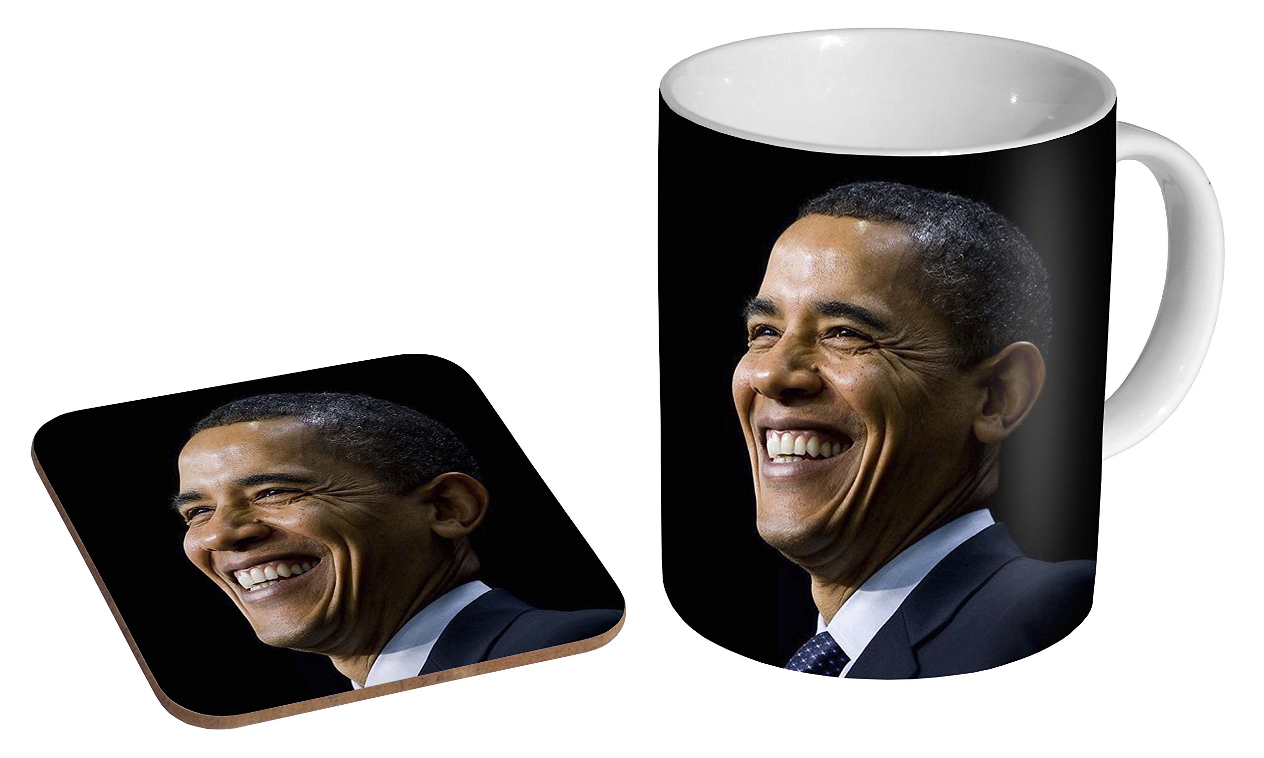 Mugmart White Barak Obama Former Us President Smile Ceramic Coffee Mug + Coaster Gift Set …