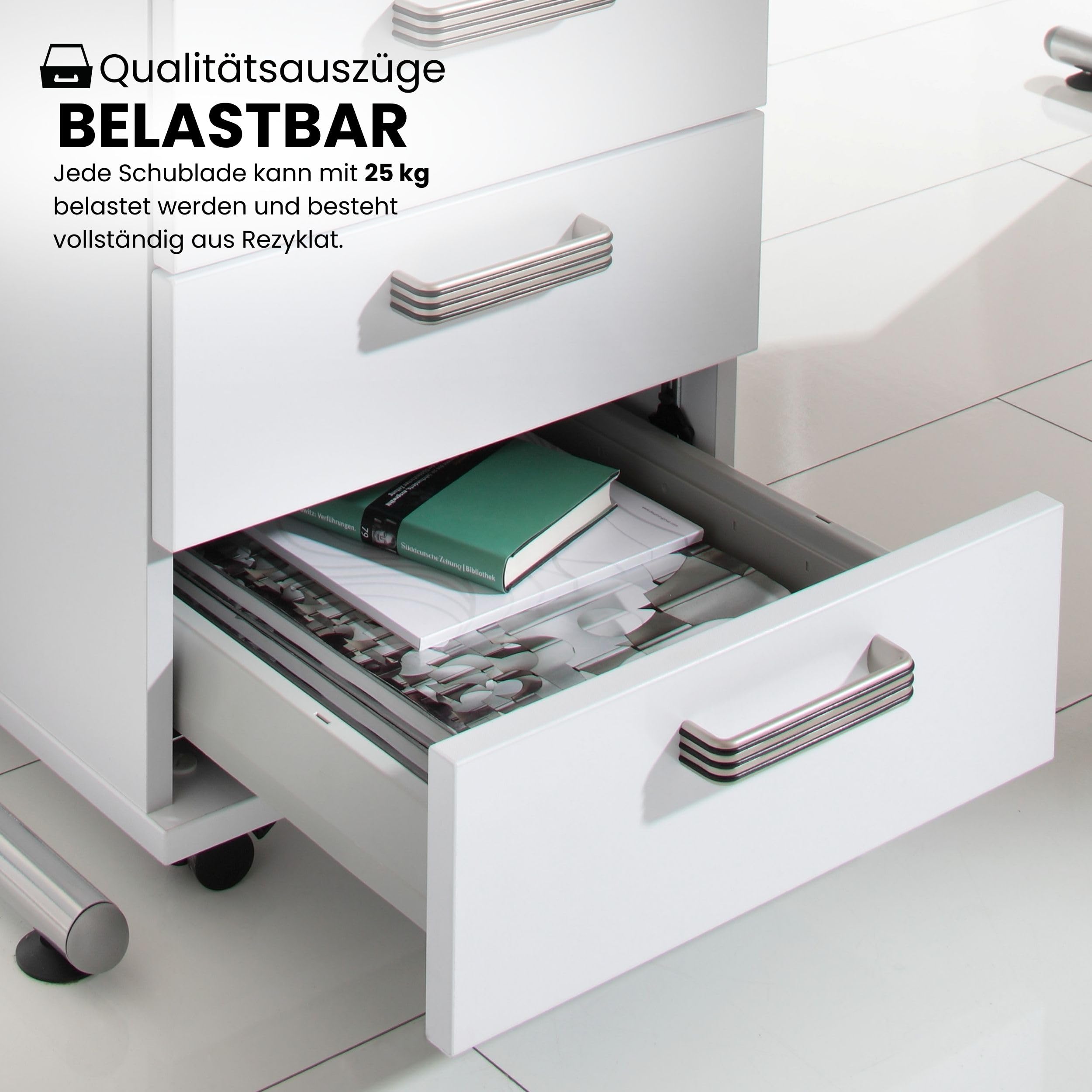 bümö Schreibtisch Schrank abschließbar, Schubladenschrank Holz in Asteiche, Container mit Schubladen - Schubladen Schrank Büro, Schreibtisch Container od. Schreibtisch Kommode mit Relinggriffe