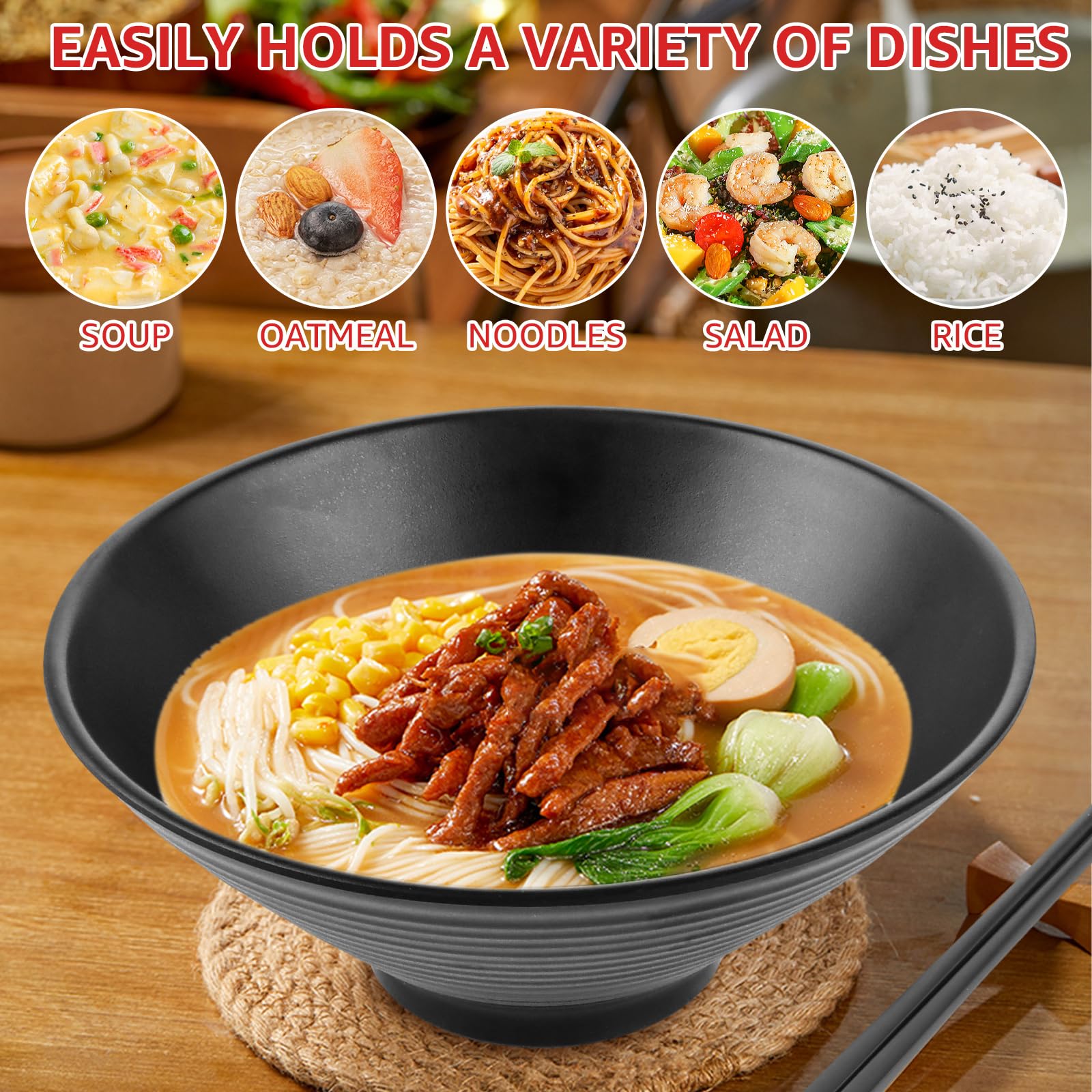 Zestaw 4 Misek do Ramen 1000 ml z Łyżeczką i Pałeczkami - dla Buldak, Makaron Udon, Chiński Makaron, Ramen Nissin