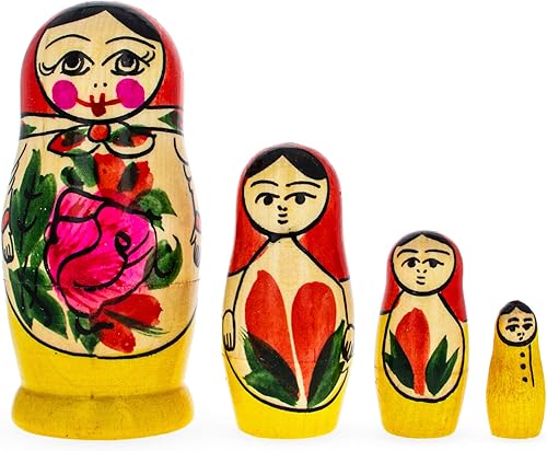 BestPysanky Juego de 4 muñecas tradicionales de madera semyonov de 4 pulgadas