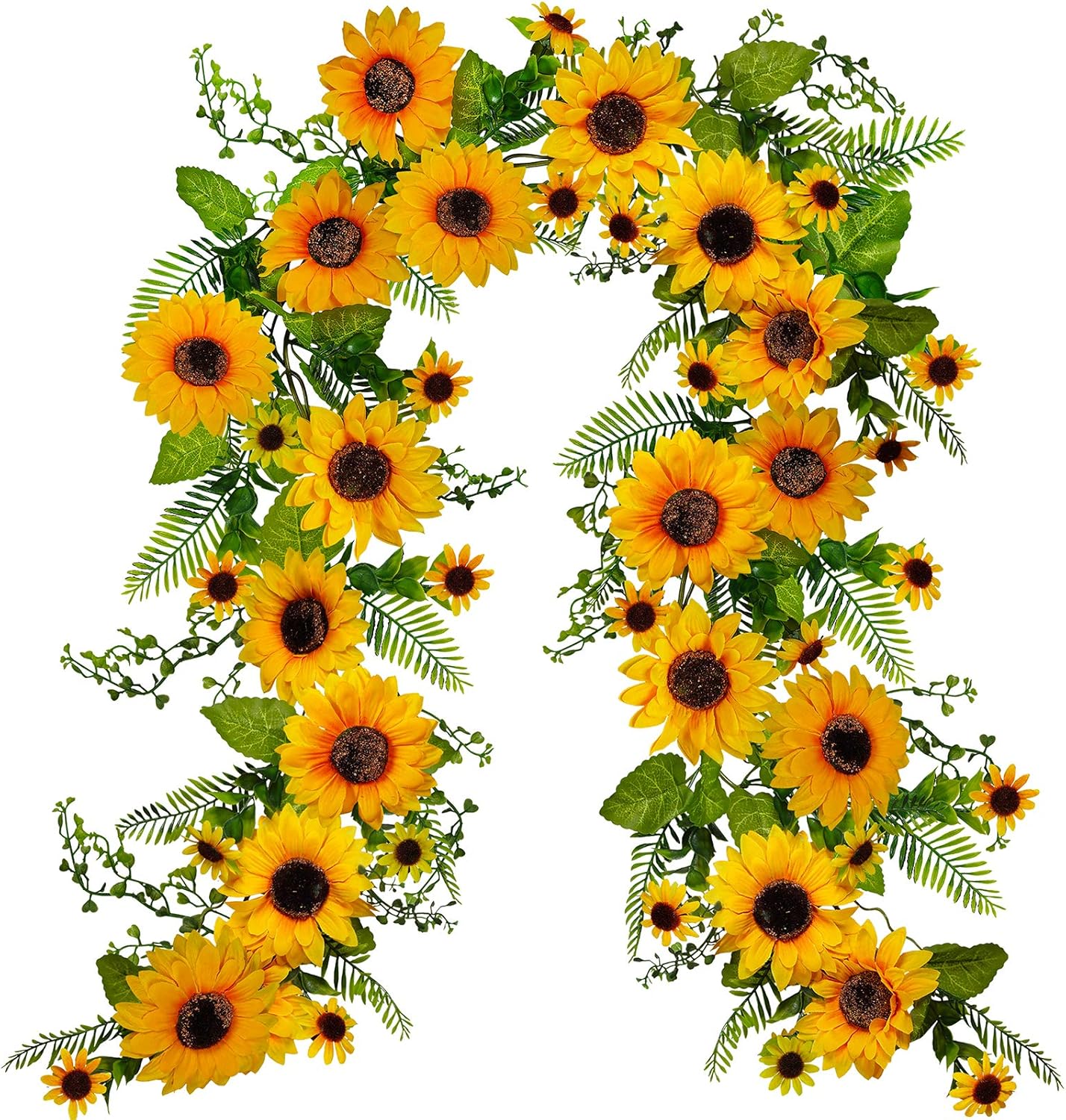 Winlyn 6' Long Artificial Sunflower Garland Hanging Sunflower Vine Greenery Garland with 49 Pcs Sunflower Heads for Fall Autumn Holiday Wedding Arch Home Mantel Doorway Table Backdrop Decoration