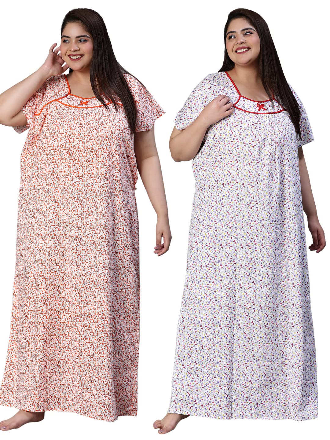 Shined Floral Print Plus Size & Curvy Combo Nighty Maxi Nightgown Sleepwear Pack of Two-image-7