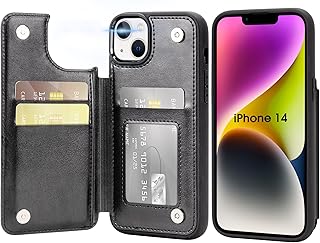 Arae Case for iPhone 14 - Wallet Case with PU Leather Card Holder Back Flip Cover for iPhone 14 6.1 inch - Black