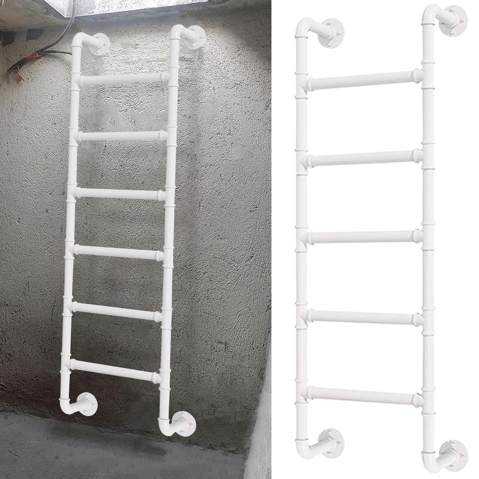 Échelle de secours industrielle blanche de 230 cm en fer forgé pour puits de fenêtre et sous-sol