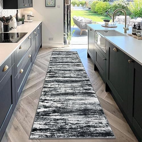 Miniatura 124 de KOZYFLY Alfombra moderna abstracta lavable de 2.6 x 10 pies, antideslizante, suave, alfombra de camino de cocina, alfombra a rayas azules óxido para