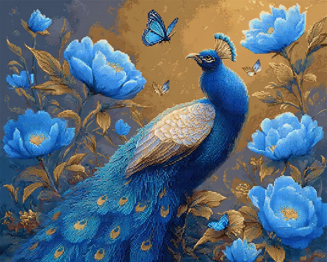 RKFLGEW DIY Embroidery Set Fantasy Blue Peacock 50x70cm