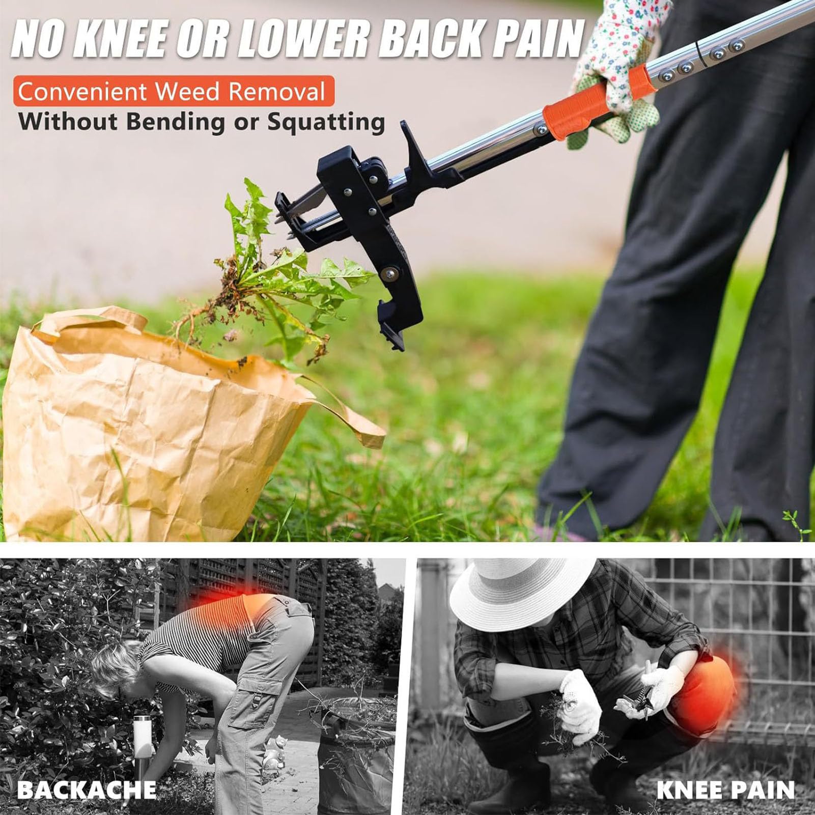 Fafeicy Ściągacz z Ergonomicznym Uchwytem, ​​stojak z 4 Pazurami ze Stali Nierdzewnej do Prac Ogrodniczych, Aluminiowy ściągacz o Długości 39,37 Cala