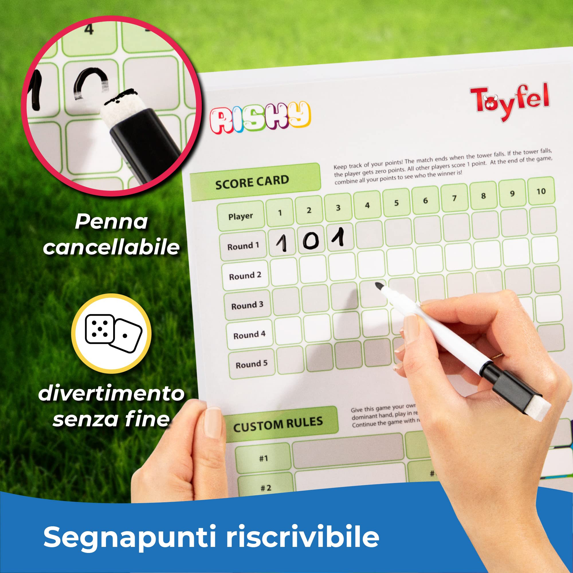 Toyfel torre traballante in legno FSC con base e tabellone
