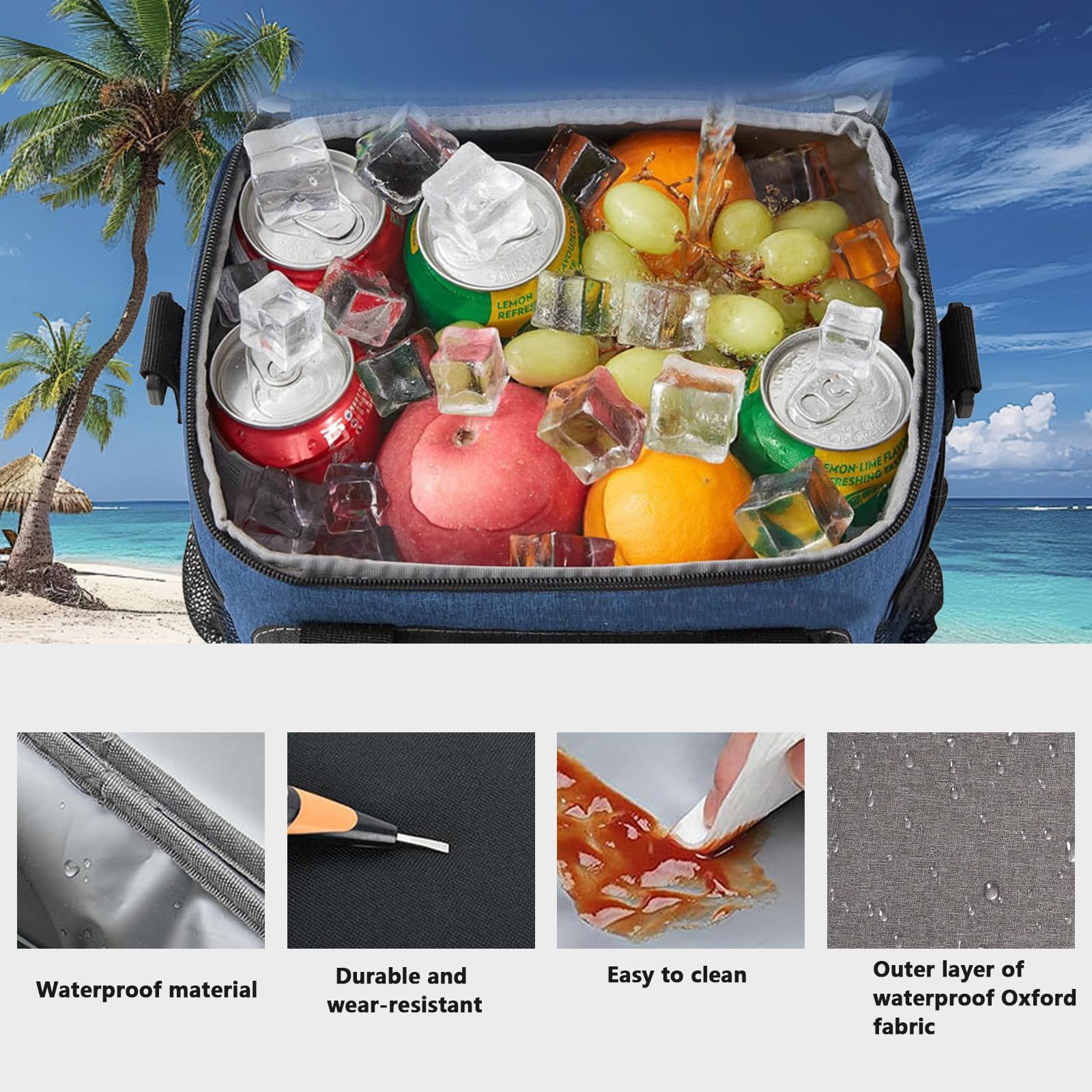 18 l Lunchbox für Herren, doppelstöckige Lunchtasche, weiche Kühltasche mit hartem Futter, isolierte Picknicktasche, auslaufsicher, mit Schultergurt, für Strand/Picknick/Reisen/Camping/Grillen