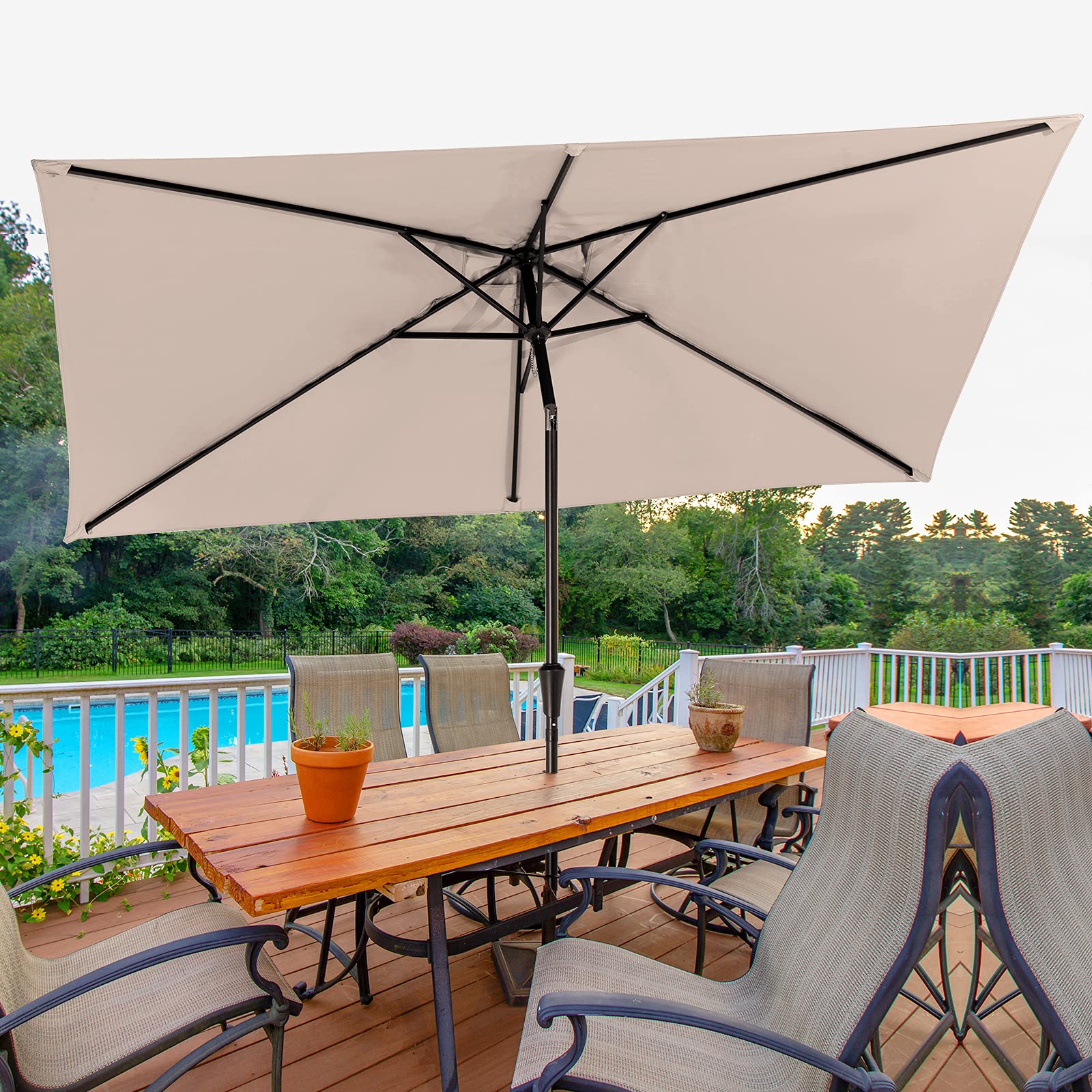 Amazon.com : Bumblr Rectangular Patio Umbrella 6.5x10ft Outdoor Market Table umbrella with Push Button Tilt&Crank Wind Resistant UV Protected Sun Shade for Garden Lawn Deck Backyard Pool, Beige : Patio, Lawn &