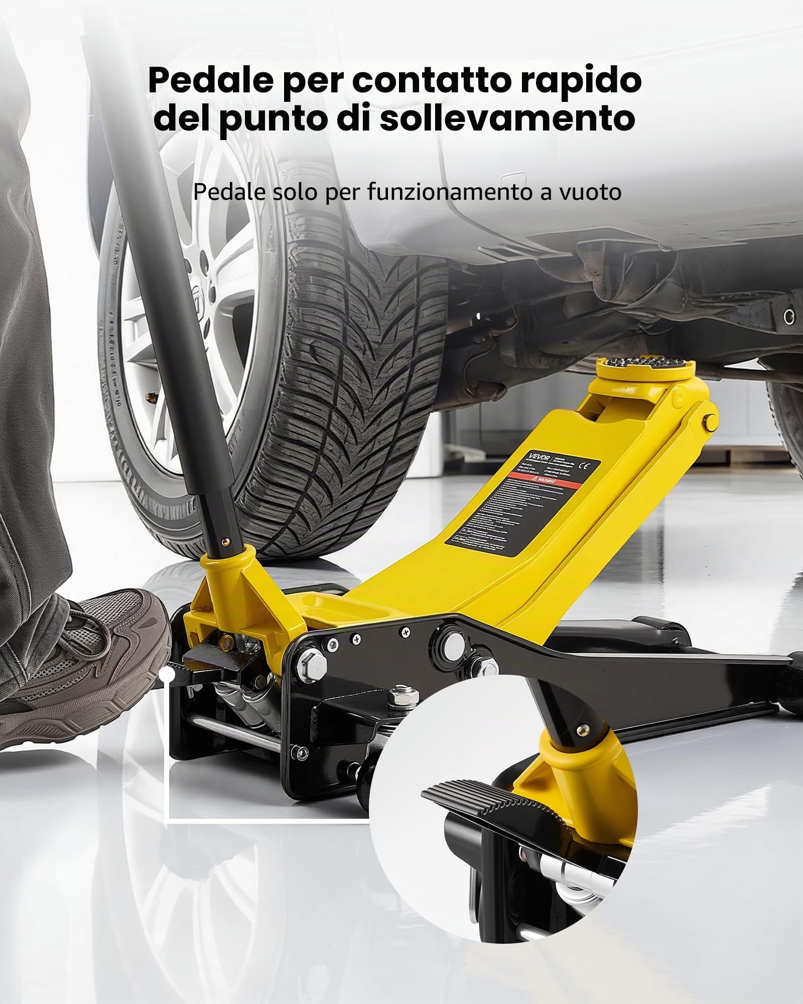 VEVOR Cric Idraulico a Carrello 3 Tonnellate a Basso Profilo, Cric Idraulico da Pavimento in Acciaio, a Doppio Pistone con Adattatore per SUV, Altezza di Sollevamento 75-500 mm, per Berline e Pick-up