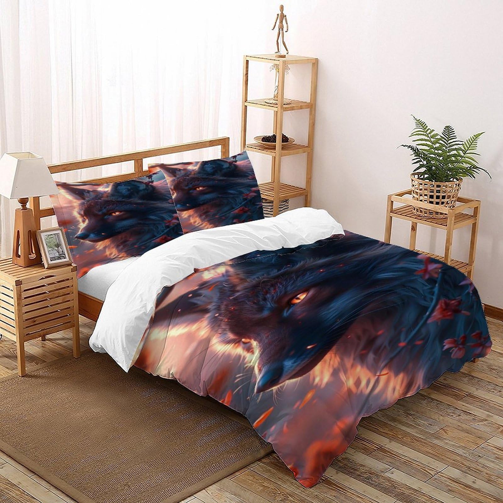 Fox Flower_3 Bedding Set 3D Design Animal Themes Wildlife Duvet Cover Set Chic Breathable Comforter Cover for Boys&Girls with Pillowcase Super King（260x220cm）