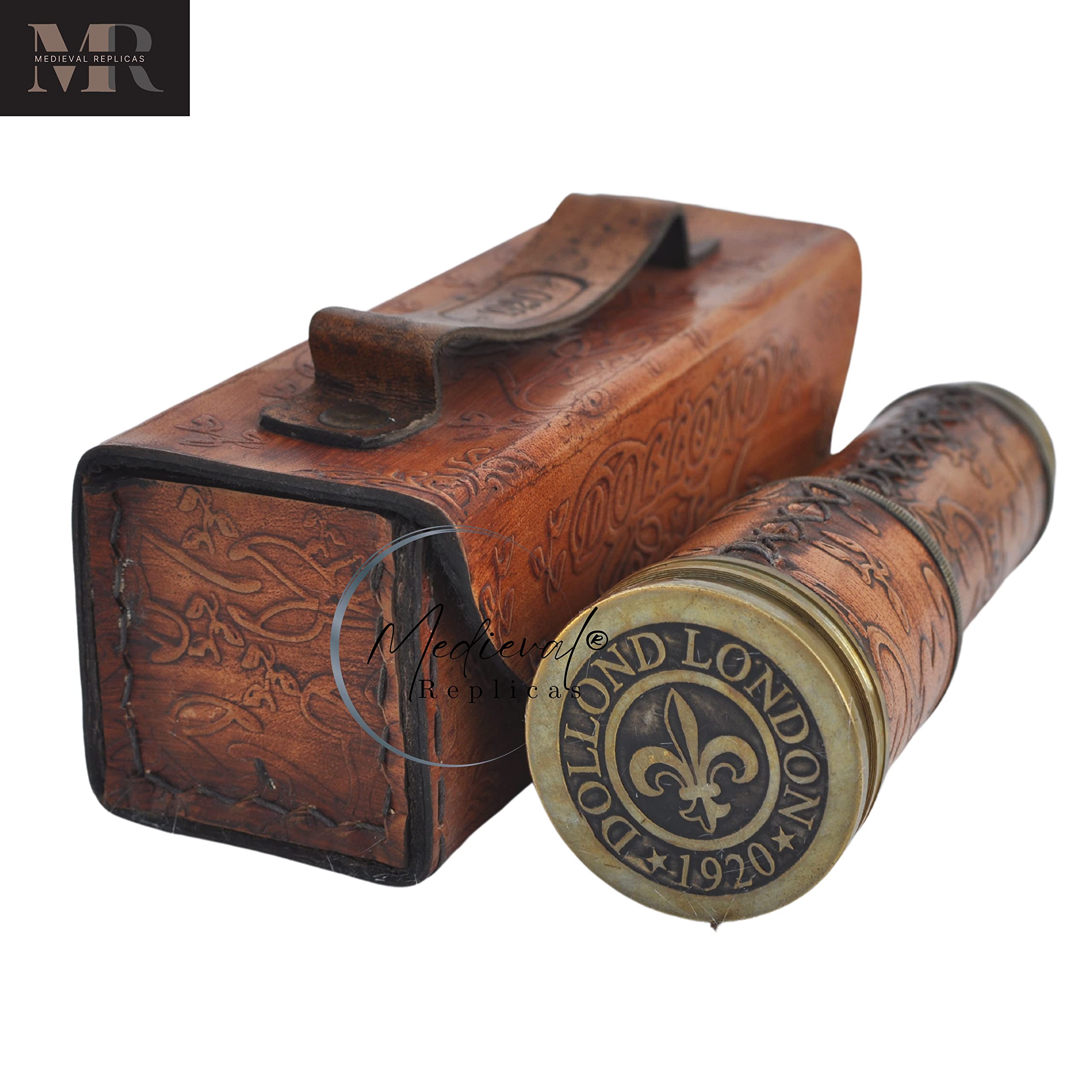 Telescopio de trabajo de latón completo de la mirada antigua de 16 pulgadas/esfera decorativa de los niños de la réplica de Spyglass en caja de cuero 3