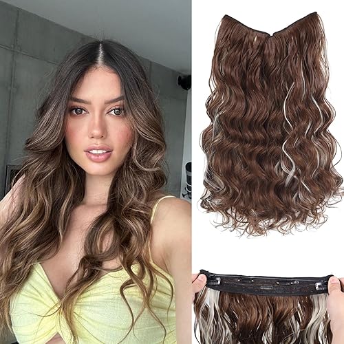 Extensiones de cabello tipo halo de 20 pulgadas con alambre transparente, tamaño ajustable, 4 clips, extensiones de cabello sintético invisible,