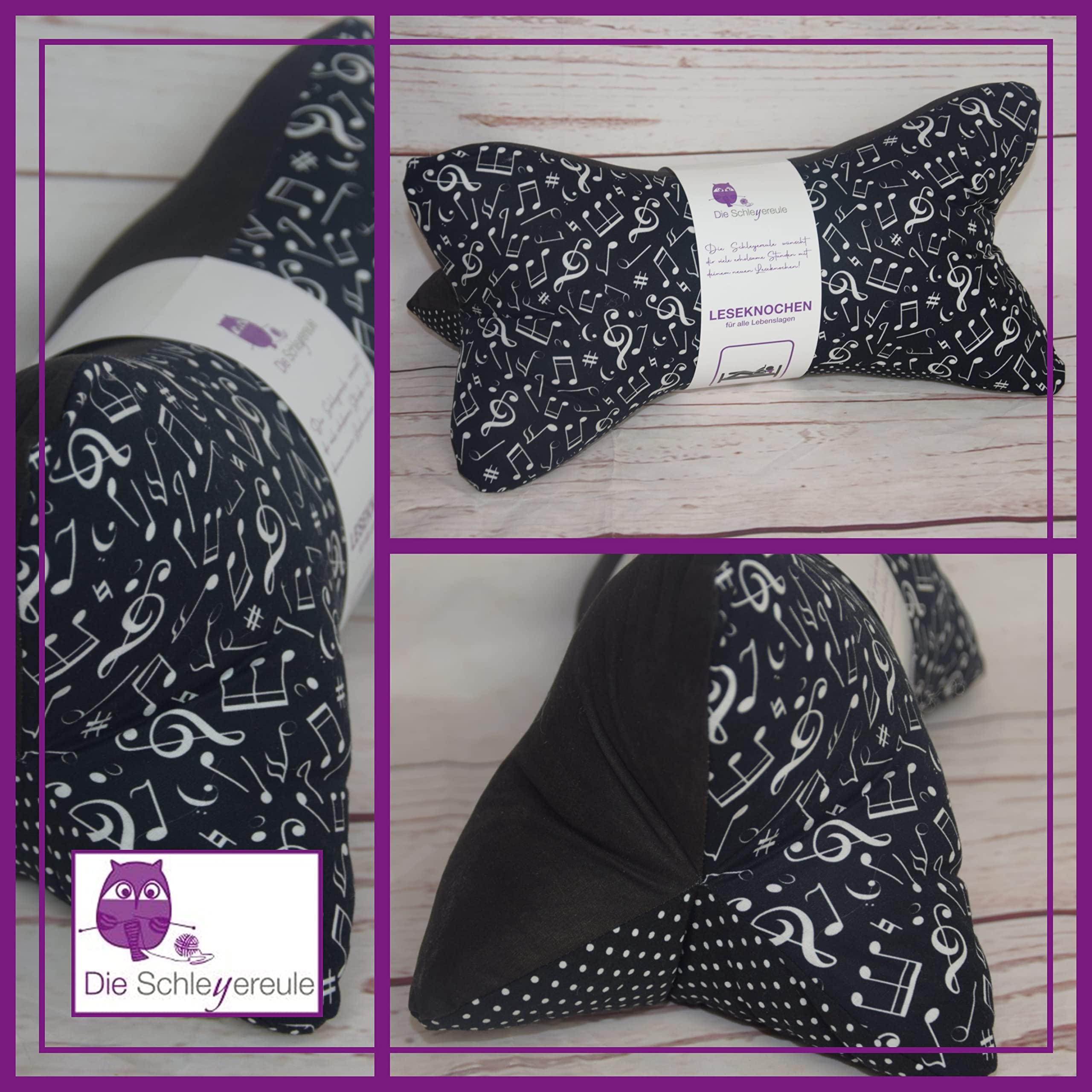 Leseknochen Nackenkissen Handmade in Deutschland, ergonomisch und waschbar, als Nackenrolle, Lesekissen und Stützkissen nutzbar (Musik)