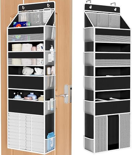 WISELIFE 5-Tier Over the Door Organizer for Hanging - 50LB Heavy-Duty Back of Door Organizer with 5 ious Pockets & 13 Mesh Pockets, Multipurpose Storage for Nursery, Bedroom, Closet(1 Pack, Black)