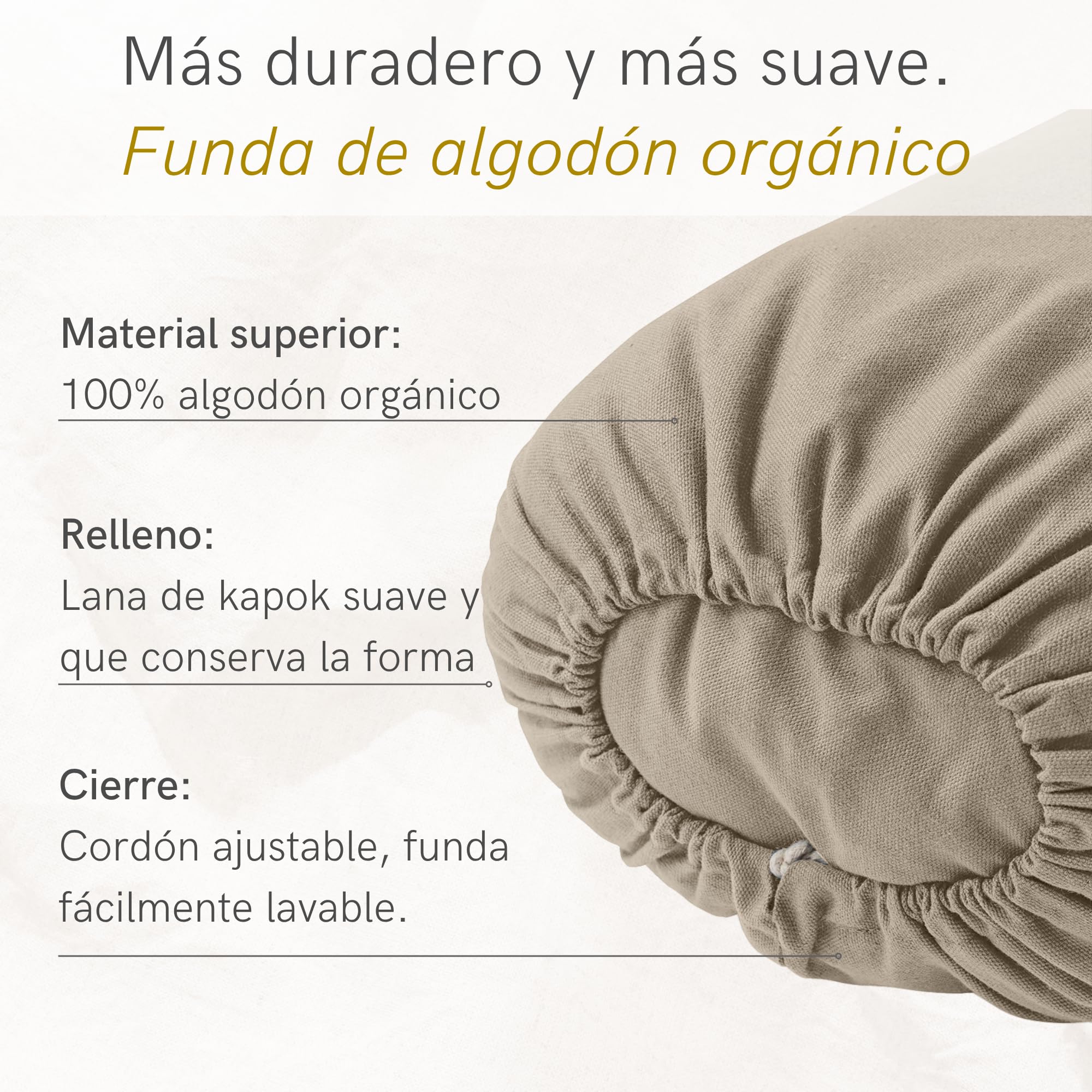 Lotuscrafts Cojín de Yoga para Yin Yoga, Rollo, Funda Lavable de algodón orgánico, cojín con Relleno de ceiba, Rollo de Pilates, cojín de meditación
