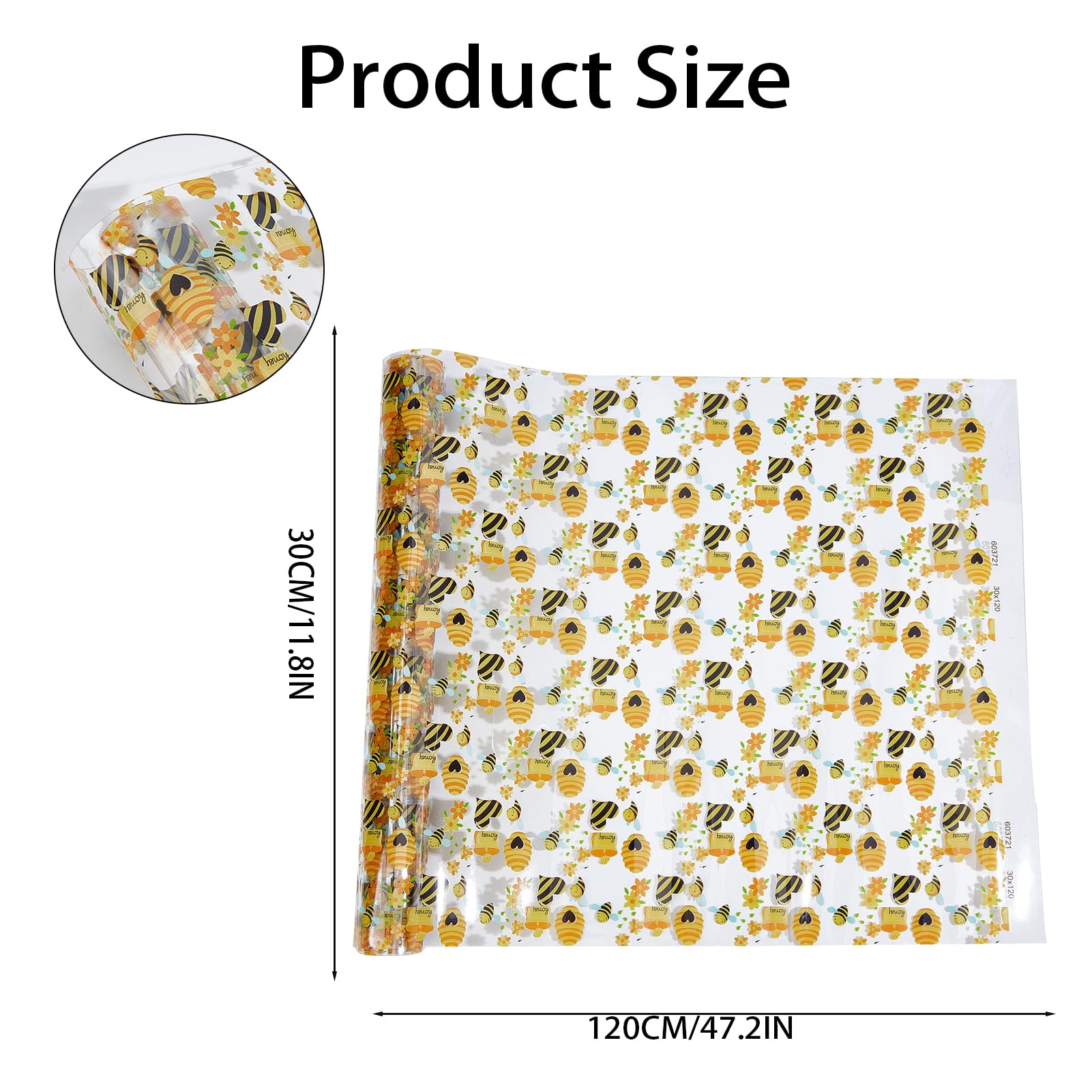 letsinstyle Bee Printed TPU Jelly Faux Leather Fabric, 11.8 x 47.2 Inch Clear TPU Vinyl Sheets - Image 2