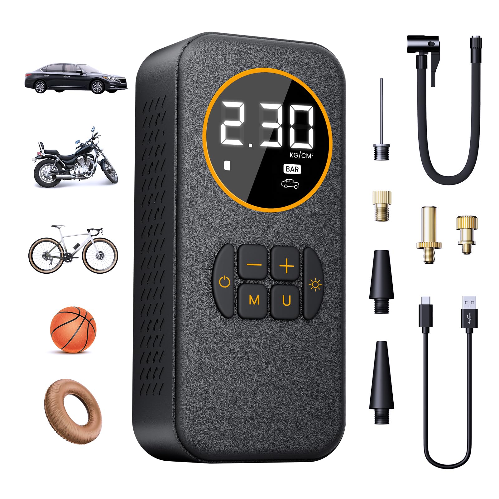 Gonfleur Pneus Voiture Sans Fil, 8000mAh Mini Compresseur à Air Portatif 150 PSI (10,3 Bar), Pompe Pneu Inflation Rapide pour Véhicule, Vélo, Ballon