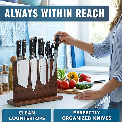 Miniatura 3 de Cutluxe Soporte magnético para cuchillos – Bloque magnético para cuchillos, soporte de madera de acacia para encimera de cocina, delgado y de doble