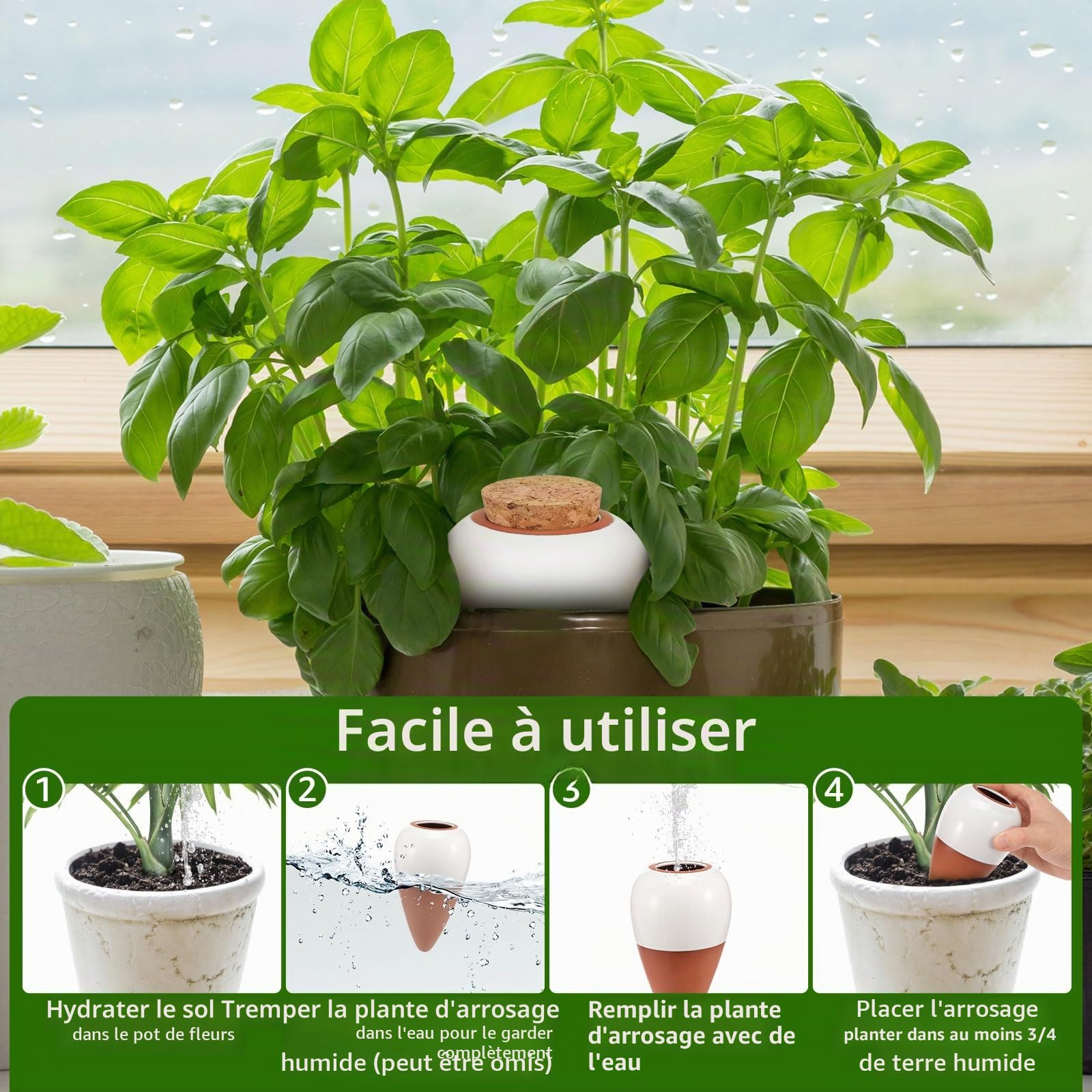 Lot de 4 globes d'arrosage pour plantes en terre cuite - 320 ml - À libération lente - Pour l'intérieur et l'extérieur - 8,2 x 8,2 x 14,23 cm