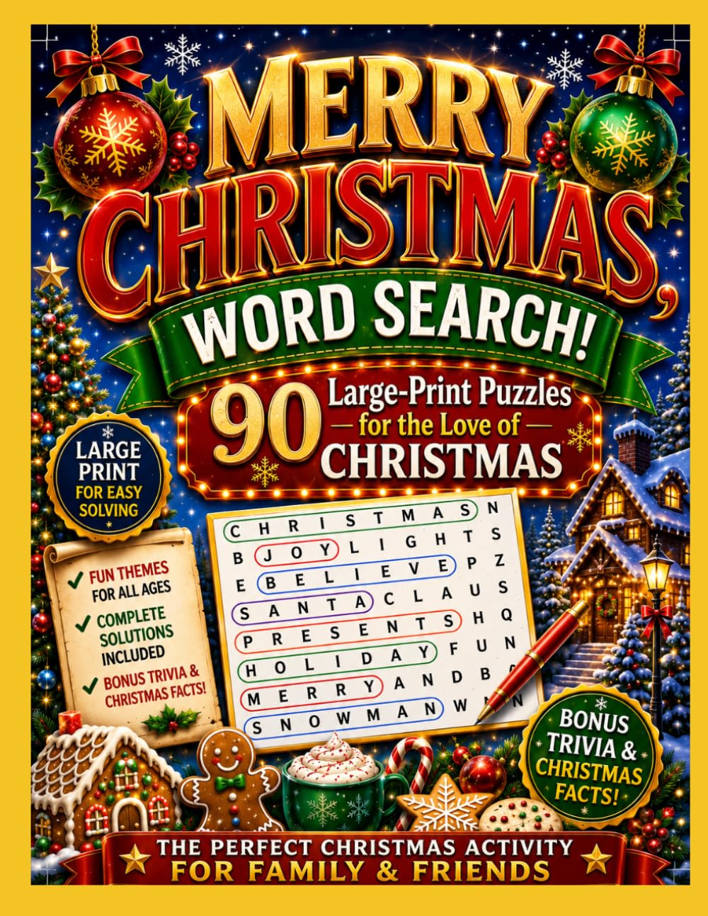 MERRY CHRISTMAS, WORD SEARCH!: 90 Large-Print Puzzles for the Love of the Christmas