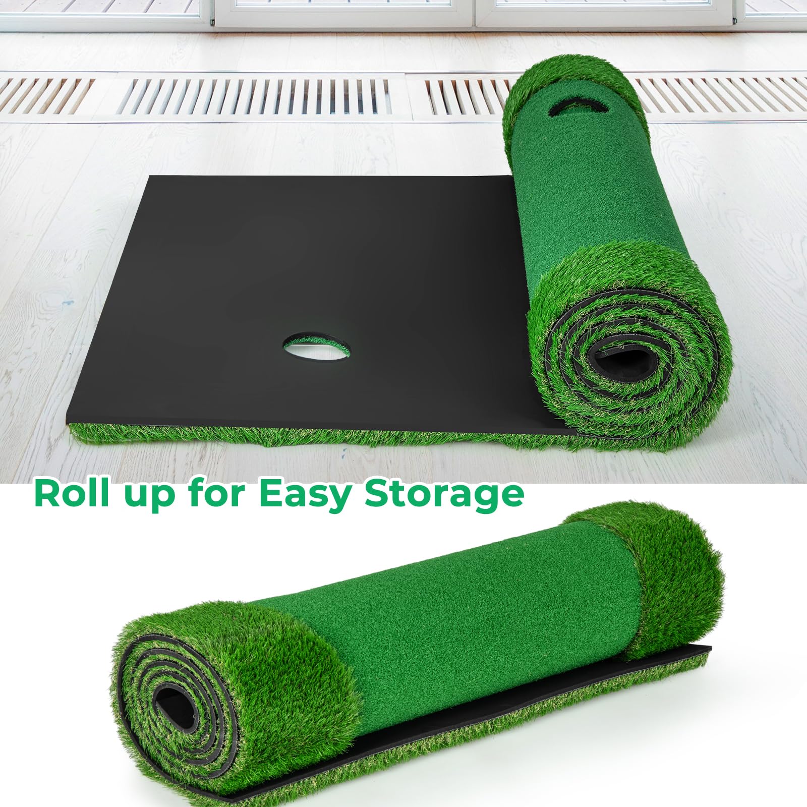 LIFEZEAL Alfombrilla de Entrenamiento de Golf, 3x1m, Esterilla Golf Profesional con 2 Pelotas de Golf, Alfombra de práctica con 3 Agujeros, tapete de Golf Plegable para Interior y Exterior