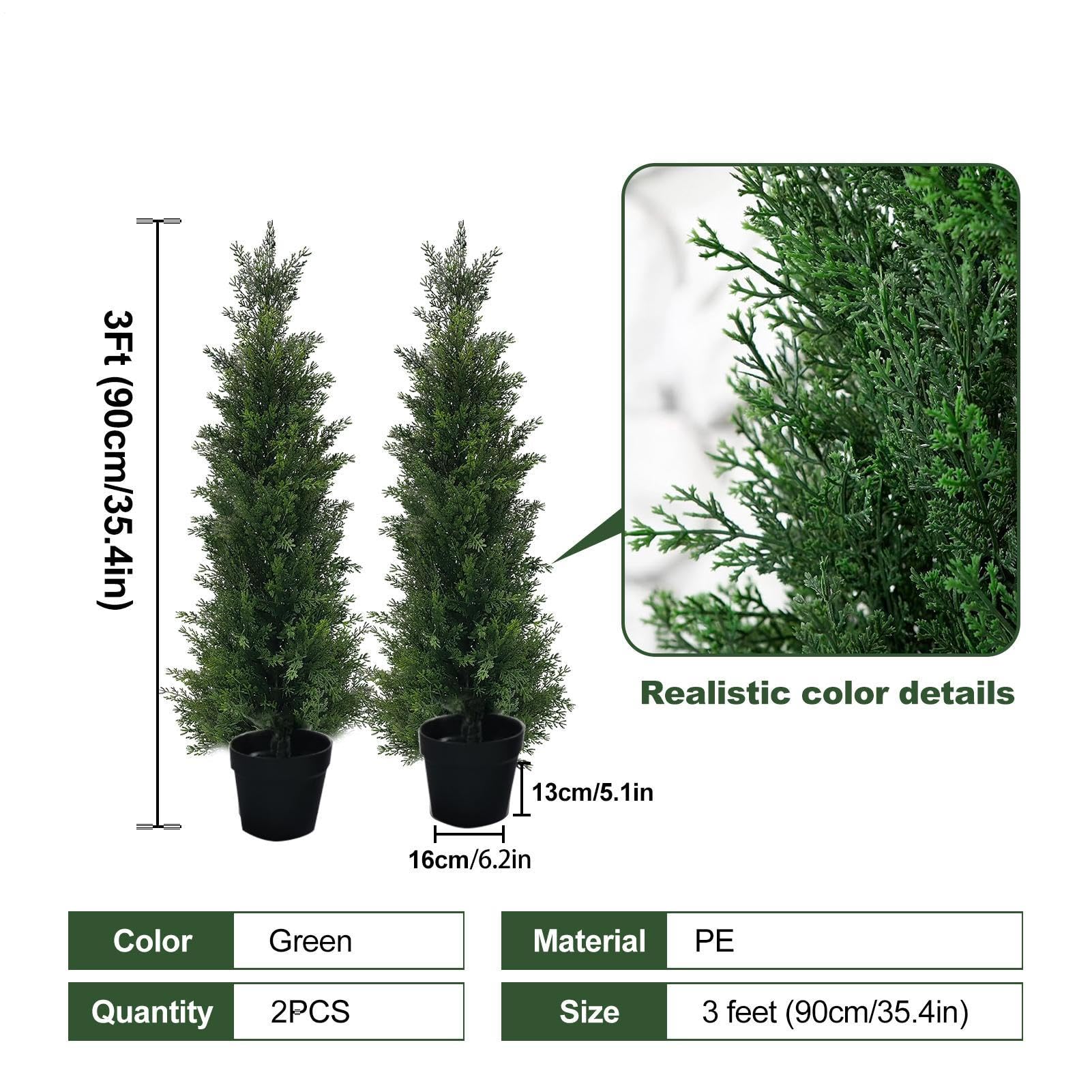 Fucice Cypress Tree, set topiaria esterno di 2 - Pines in finto cedro da 3 piedi,Protezione UV 2 pezzi Piante arbustive artificiali per casa, portico, patio, ingresso