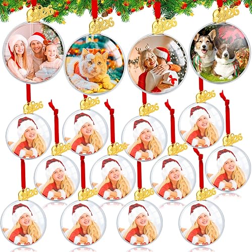 16 Pcs Photo Ornament Ball Christmas Picture Frame Ornament, Plastic