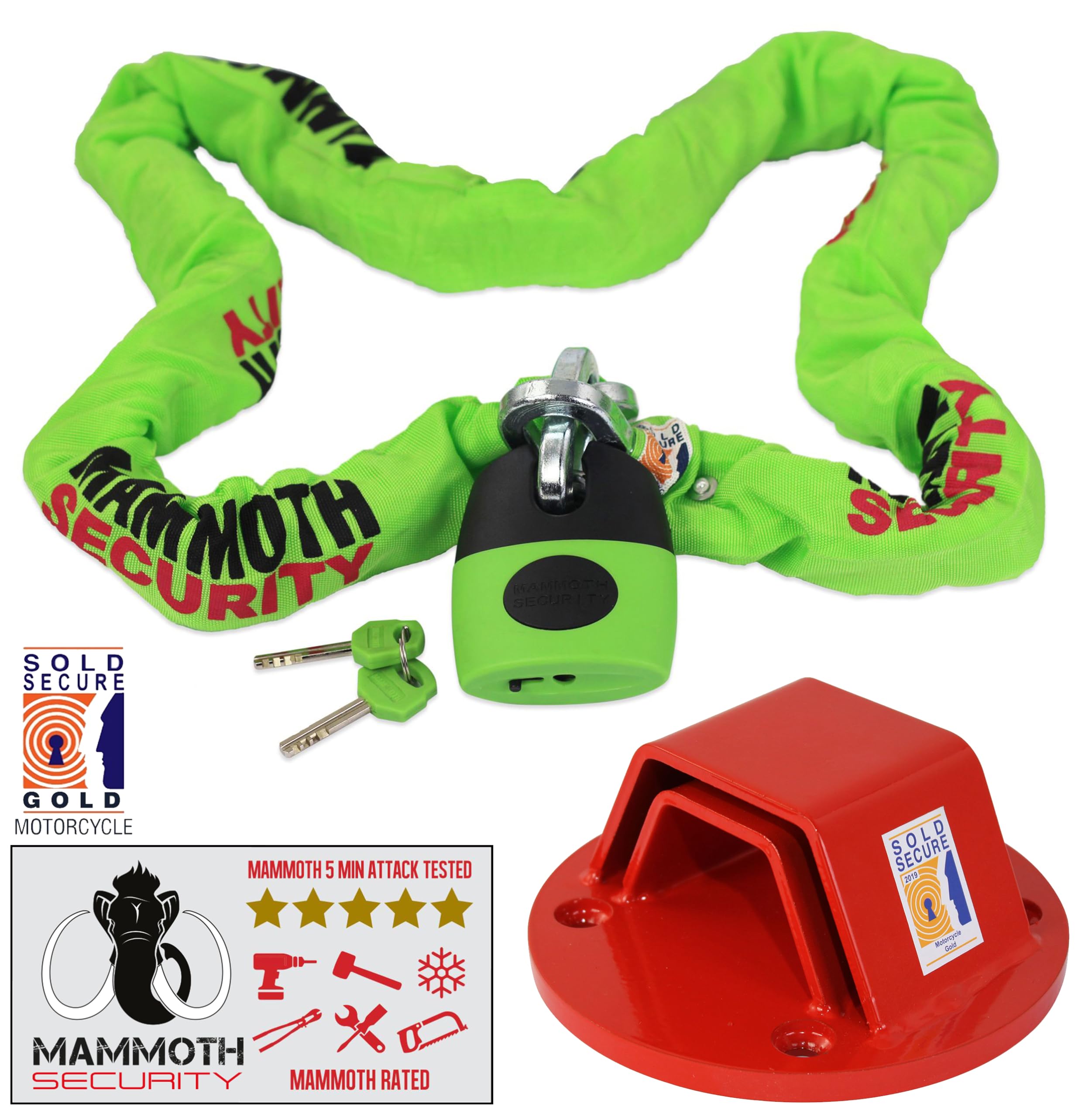 Motorcycle Padlock Chain 1.8m Sabre Oxford Taskforce Anchor Security - View #2