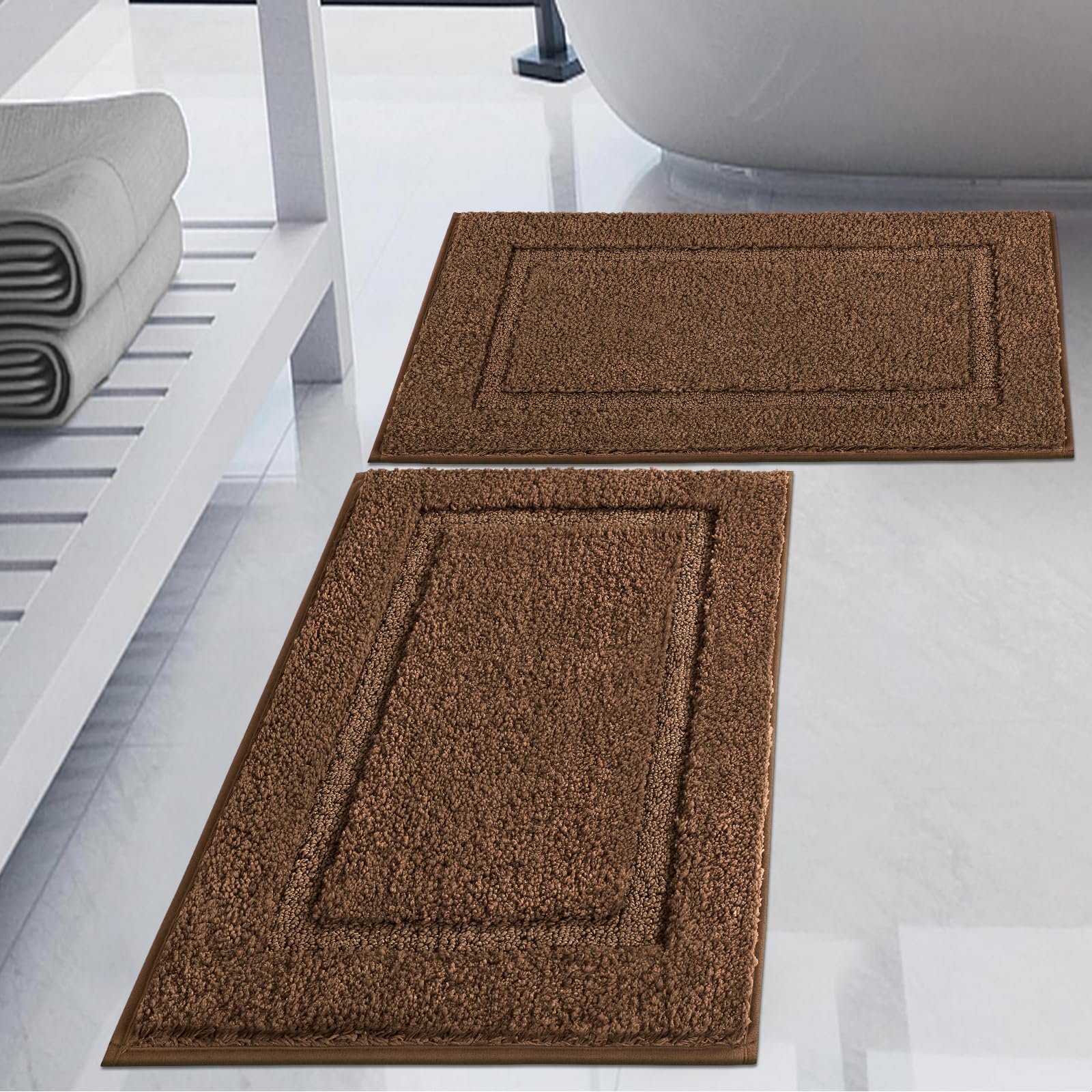 SHACOS Super Soft Bathroom Rugs Set of 2 Pieces 32x20 inch Microfiber Bath Rugs Non Slip Washable Bath Mats Absorbent Bathroom Mats for Shower Tub,