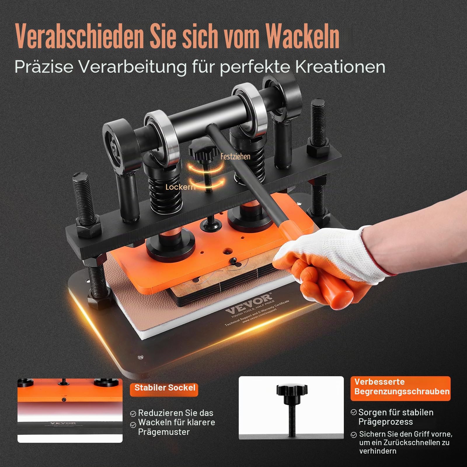 VEVOR Leder Stanzmaschine Manuelle Lederschneidemaschine 26 x 12 cm, Leder Prägemaschine 1,5 t Belastbare Leder-Stanzmaschine Geeignet für Leder, PVC/EVA-Schaumstoff, nicht Klebende Materialien