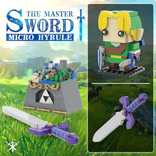 Miniatura 8 de Juego de construcción de eslabones 2 en 1 con la espada maestra con micro hyrule para adultos y niños, kit de construcción de minifiguras de enlace,