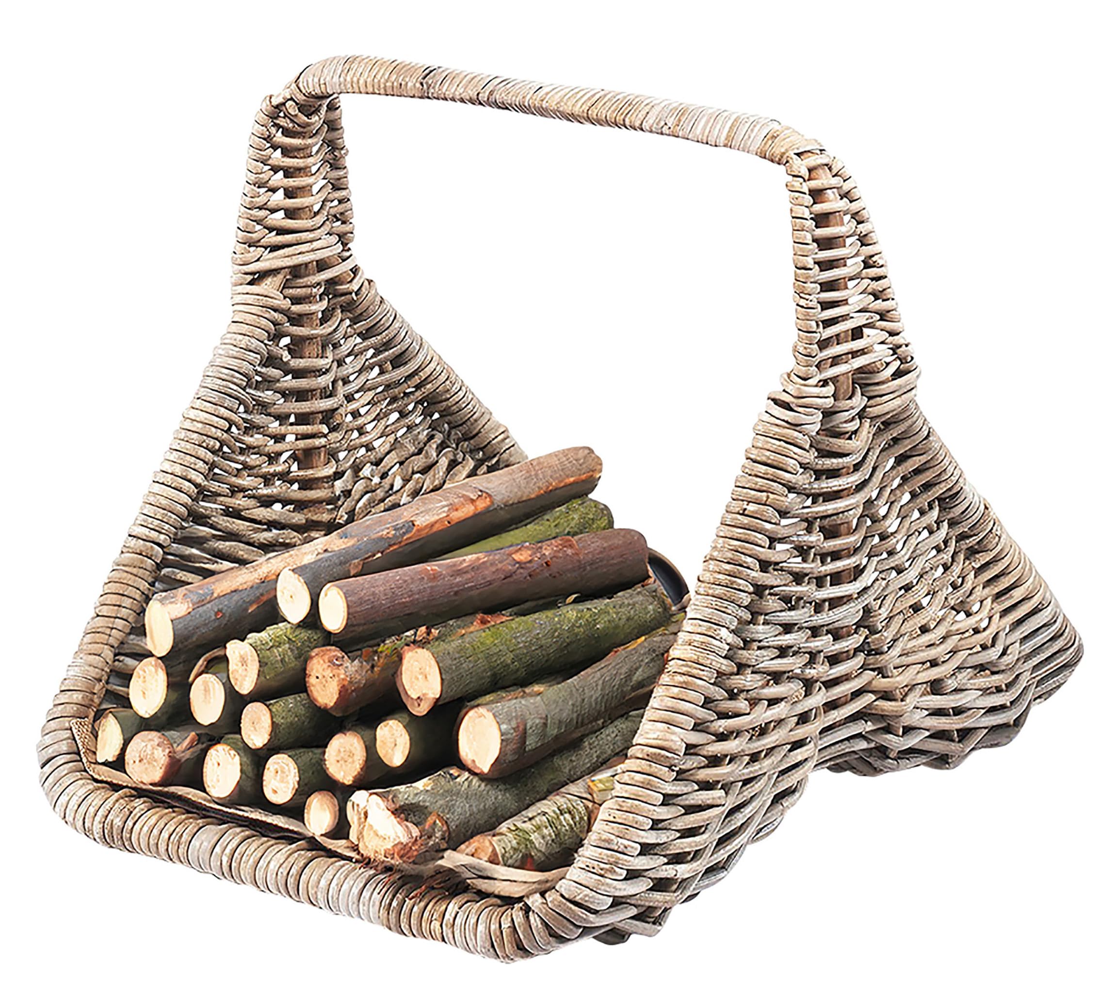 Kobolo Holztrage Holzkorb für Kaminholz Rattan mit Leinenstoff Kubu Grey