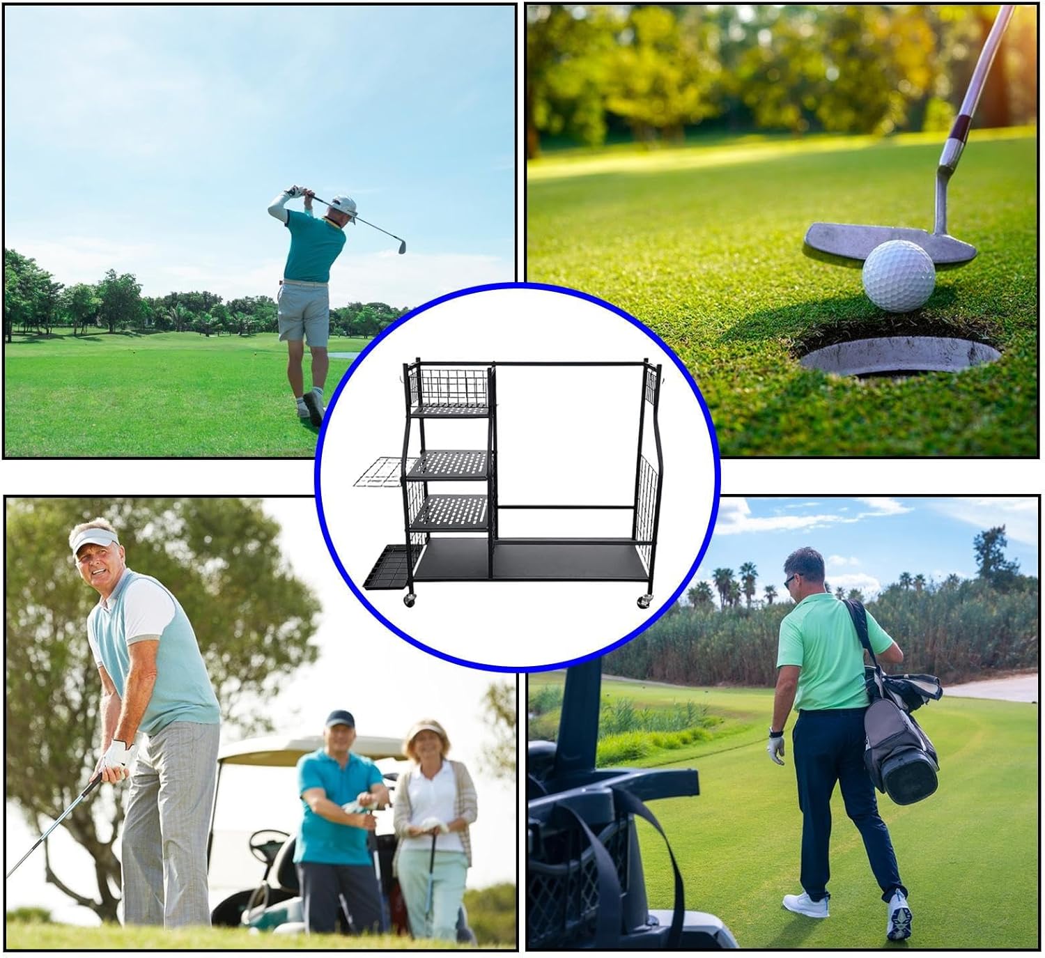 ゴルフバッグオーガナイザー,スチール 製 の ゴルフ オーガナイザー スタンド | 車輪付きの特大ゴルフ収納ラック | ボール や