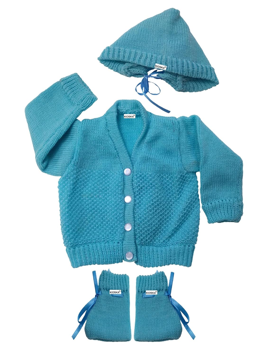 Kids Woolen Sweater with Cap & Socks Baby Boys Woolen Sweater/Baby Woolen Knitted Set(Firoji, 0 to 2 Months) 3 Pcs Set Kids Woolen Sweater with Cap & Socks Baby Boys Woolen Sweater/Baby Woolen Knitted Set(Firoji, 0 to 2 Months) 3 Pcs Set