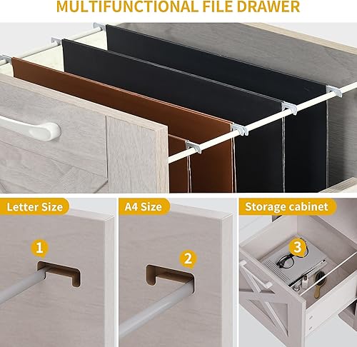 Miniatura 5 de DWVO Escritorio en forma de L con cajón de archivos, escritorio de esquina de 60 pulgadas con tomas de corriente, escritorio de oficina en casa con