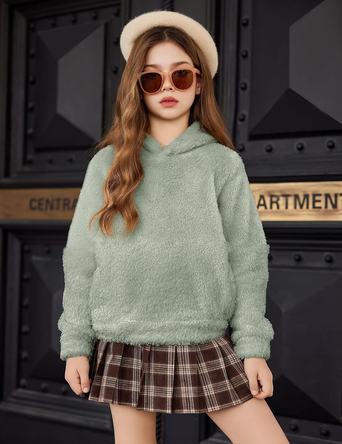 Arshiner Girls Fuzzy Hoodies Sherpa Pullover Sweatshirt Fleece Jacket